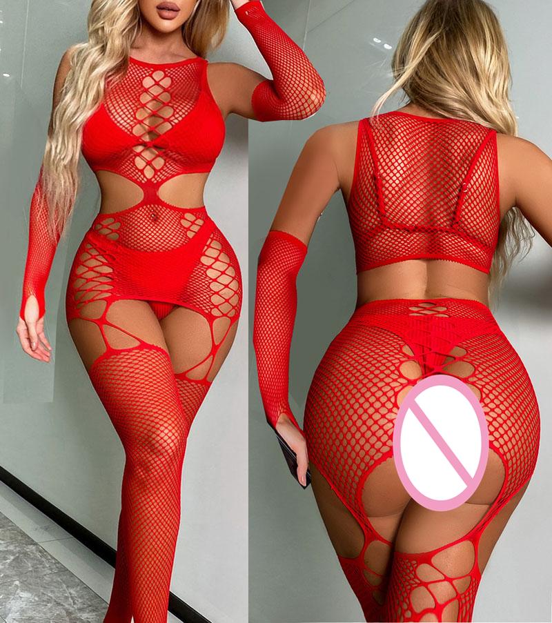 Erotic Bodystocking Underwear Half Sleeves Sexy Lingerie For Women Costumes Sleepwear Fishnet Nightwear See Through Bodysuit