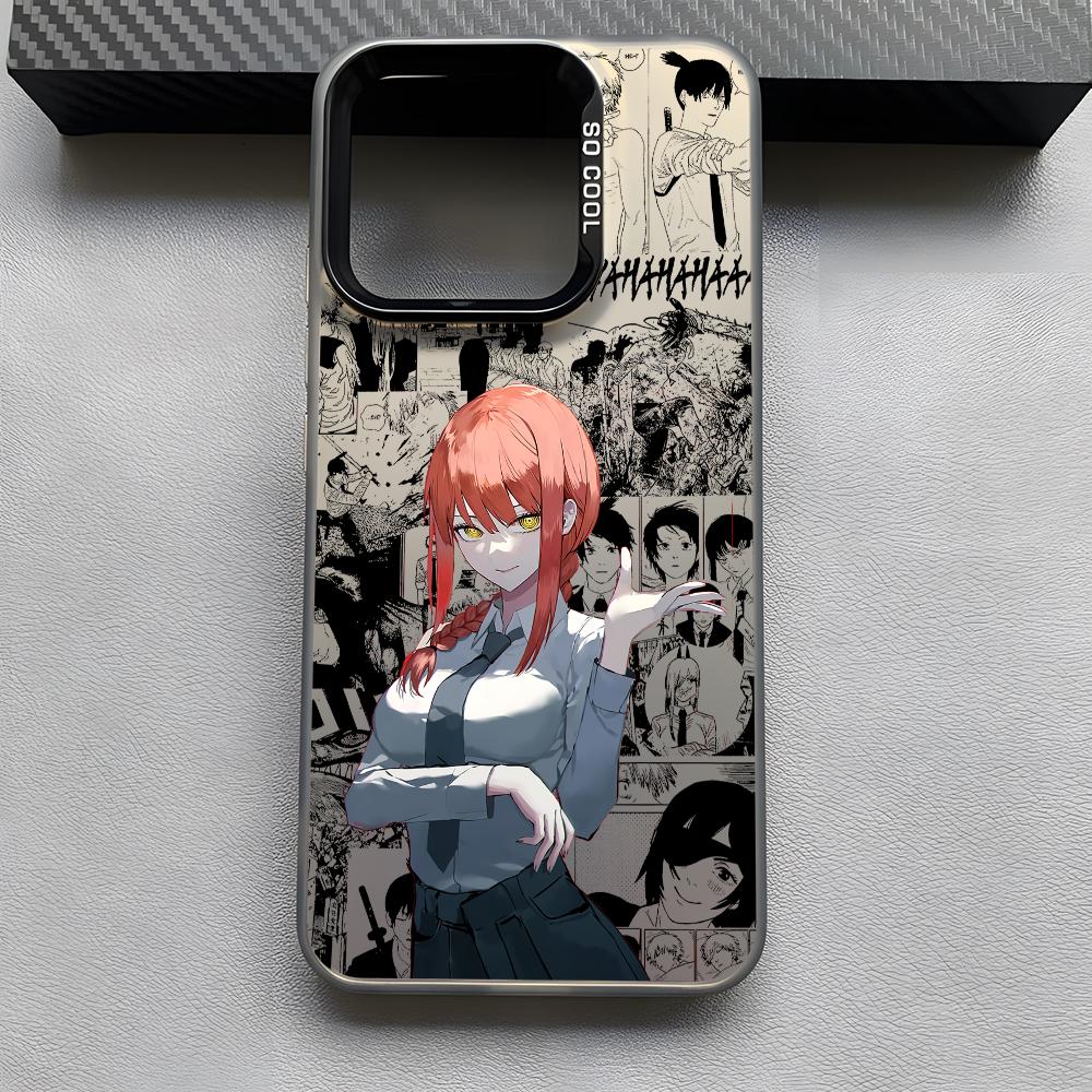 Cool Anime M-Makima Phone Case For iPhone 16 15 14 13 12 11 Pro Max Black Matte Multicolor Laser Metallic Aurora Cover
