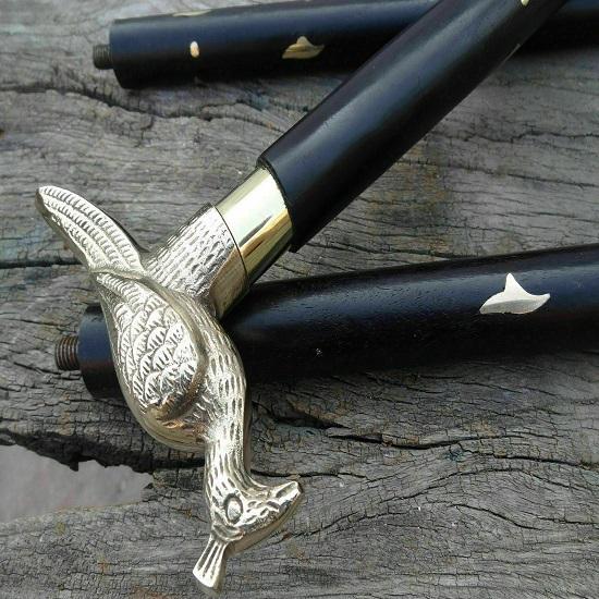Handmade Solid Brass Peacock Head Handle Vintage Style Walking Cane Wooden Stick