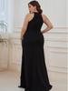European & American Split Fashion Solid Color Round Neck Long Dress