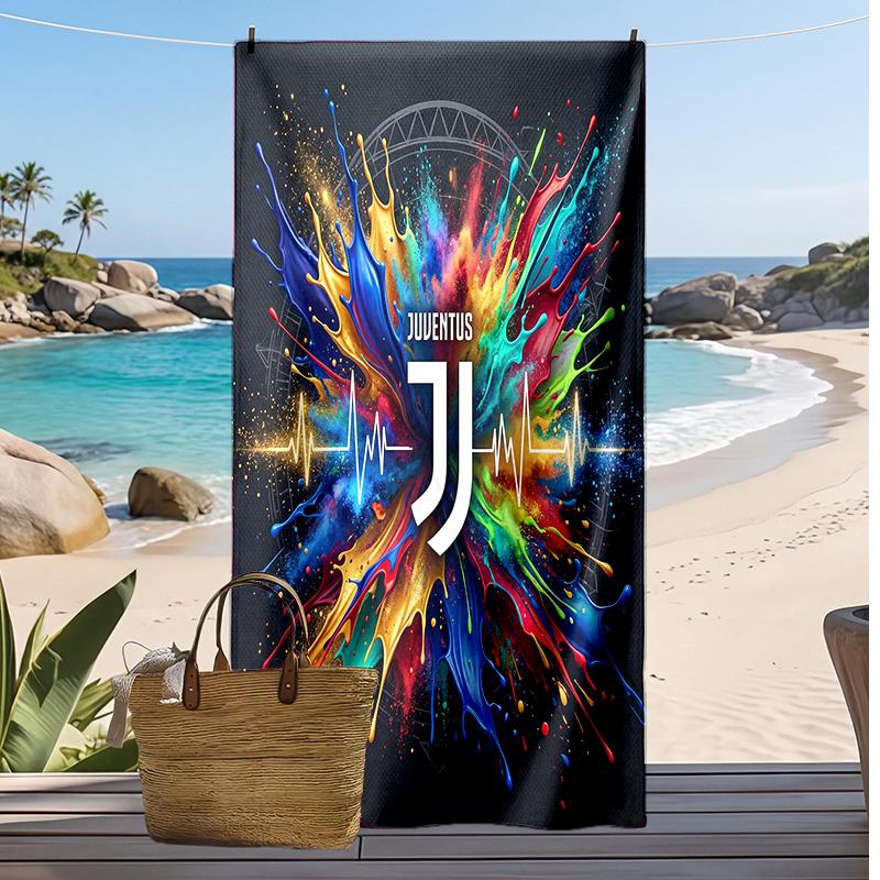 Asciugamano da Spiaggia Stampato Juventus FC Asciugamano Morbido ad Asciugatura Rapida Coperta da Spiaggia Rettangolare Grande Portatile per Viaggi Piscina