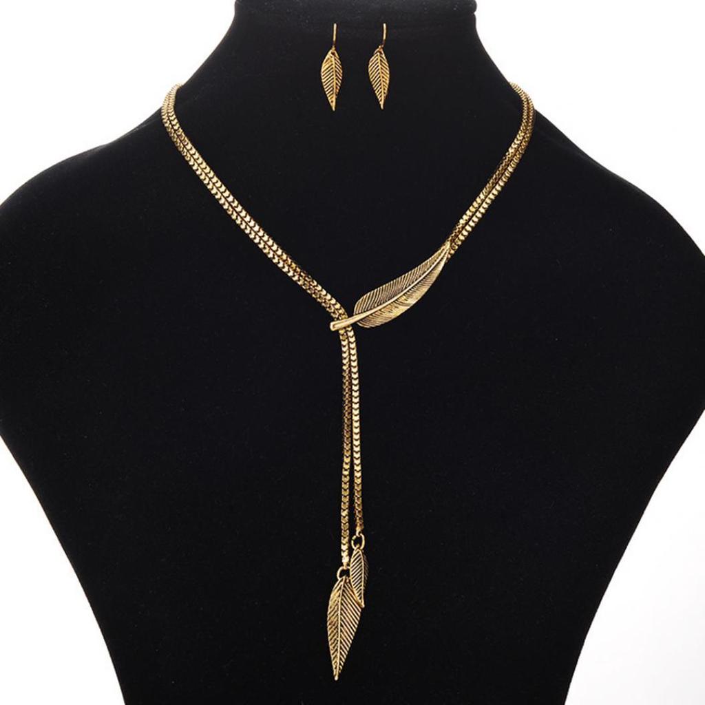 Buy Vintage Women Long Chain Leaf Pendant Necklace Hook Drop Earrings