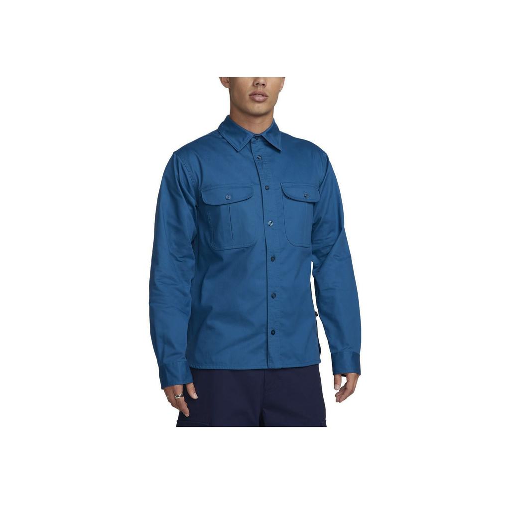 Nike Solid Color Button Workwear Casual Single-Breasted Polo Long Sleeve Shirt Men Shirts Industrial-Blue FQ0398-457