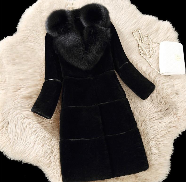 Sheep shearing autumn and winter new product splicing fur integrated medium and long imitation fox fur collar coat fur coat
