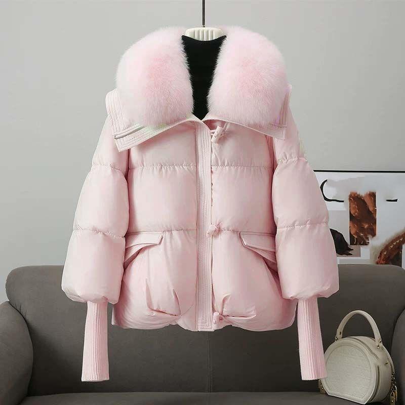 

Пуховик Зимний Западный Стиль Утепленный Короткий Свободный Меховой Воротник Пуховик Пуховик Куртка L