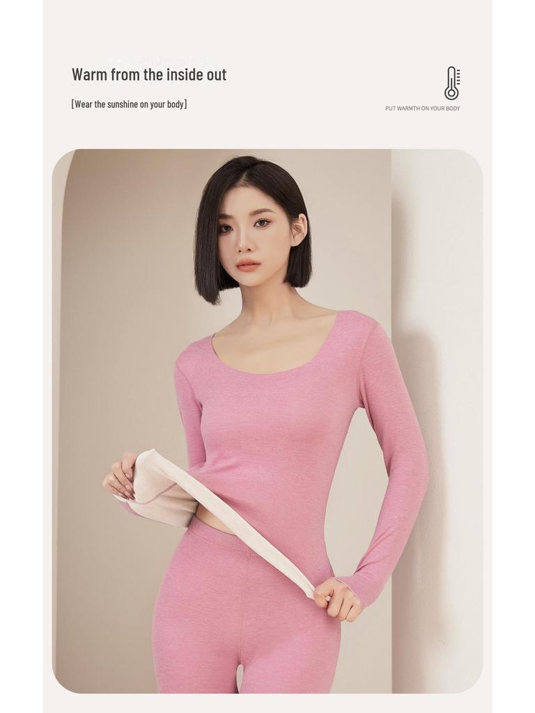 Damski Wysokoelastyczny Termiczny Garnitur z Niemieckiego Aksamitu - Kaszmirowy Jedwab Dwustronne Ogrzewanie Jesienne Ubrania i Spodnie