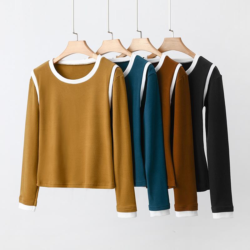 

Women s Casual Versatile Color Block Long Sleeve T-Shirt - Slimming French Style for Autumn and Winter 2XL [70-80 kg]