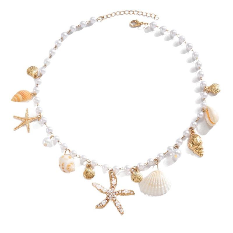 Shell Necklace New Casual Imitation Pearl Beaded Necklace Summer Ocean Starfish Conch Women's Jewelry
