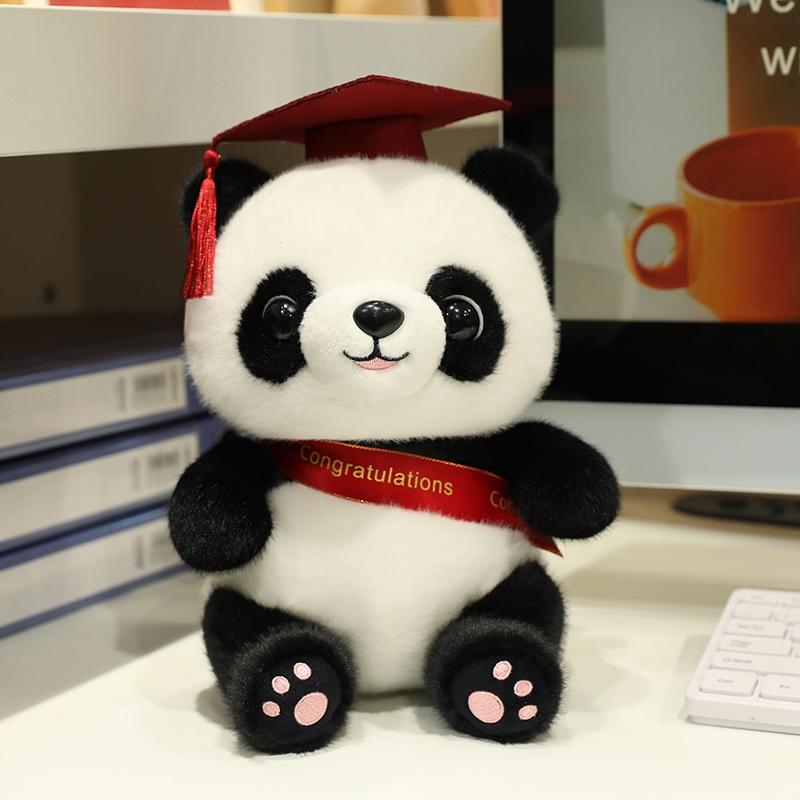 25cm Dr. Panda Plush Toy Dressing Panda Doll Panda Wearing Doctor's Hat Bear Doll Graduation Commemorative Gift For Students