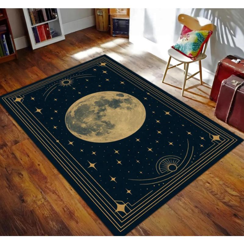 Lila Sonne und Mond Teppich Astrologie Fußmatte mit kosmischen Planeten Sternen und Bohemian Style Vibes für Eingänge oder Zimmer Bodenmatten