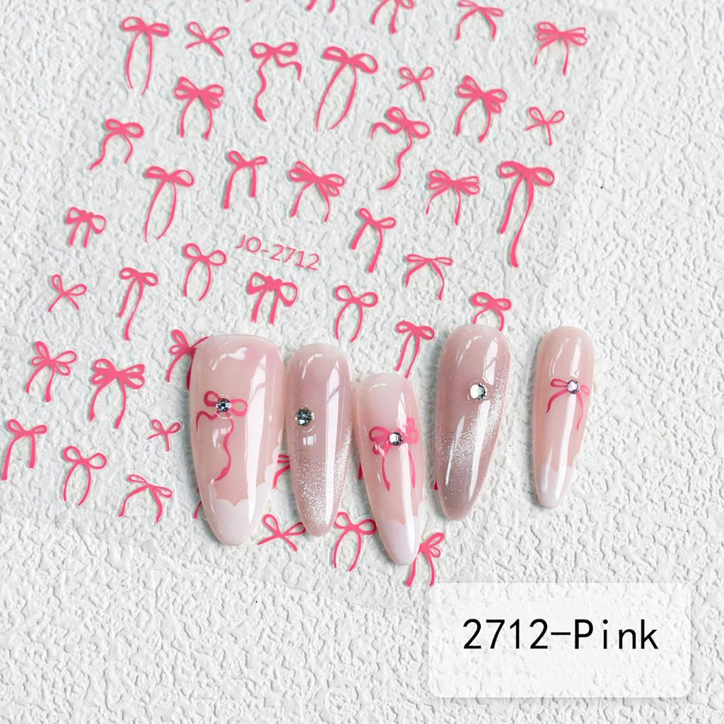 3D Black Red Pink Nail Stickers Bowknot Nail Decals Ribbon Butterfly Knot Self Adhesive Nail Sliders DIY Manicure Decorations