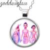 K-Pop Demon Hunter Anime Film Rumi Zoey Mira Cartoon Round Photo Glass cabochon silver plated pendant necklace jewelry Gift