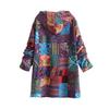 Warm Winter Hooded Plush Coat Vintage Women Linen Printed Medium Length Wind Coat