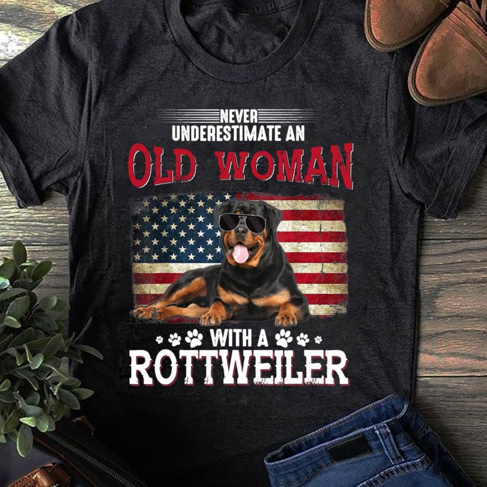 Funny Rottweiler T-Shirt: Old Woman Dog Lover Gift 3XL