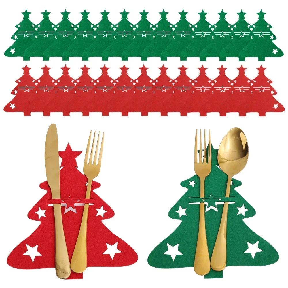 Christmas Cutlery Holders Xmas Tree Shaped Tableware Holder Bags Knife Fork Spoon Set Organizer Bag Pockets Home Decor Wholesale