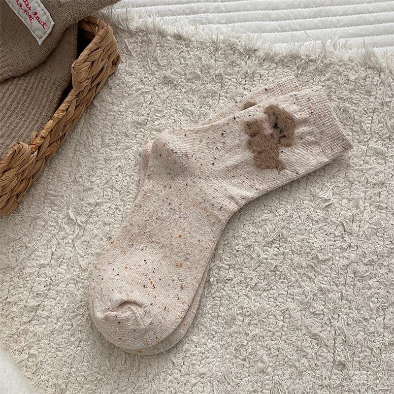 

Flocked Cartoon Puppy Wool Socks Women Dot Yarn Pilling Up Socks Piled Up Socks One size fits all брудно-білий