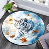 White Tiger with Falling Leaves Round Area Rug,Carpet Rug for Living Room Bedroom Sofa Playroom Decor,Non-slip Floor Mat