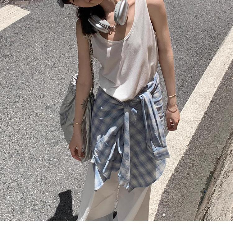 Women's Blue & White Plaid Cotton-Linen Shirt Jacket – Spring/Summer 2025, Sun Protection, Casual Style.