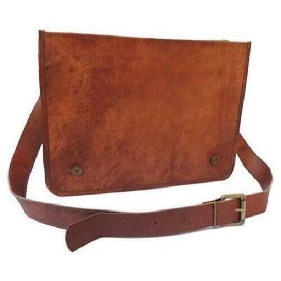 Vintage braune echte Ziegenleder Laptop Umhängetasche Herren Messenger Bag