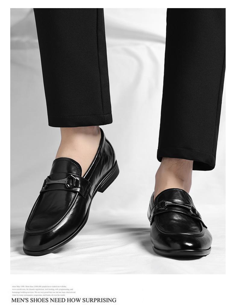 Herrenmode Einfarbige Leder Slipper mit Metallverschluss Bequem Rutschfest Businessschuh Leicht Outdoor Atmungsaktiv Fahrschuhe