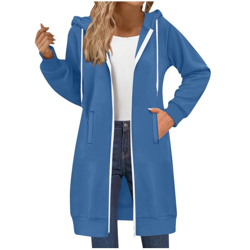 Women's Long Sweatshirt Casual Versatile Drawstring Long Sleeve Hooded Jacket Pockets
