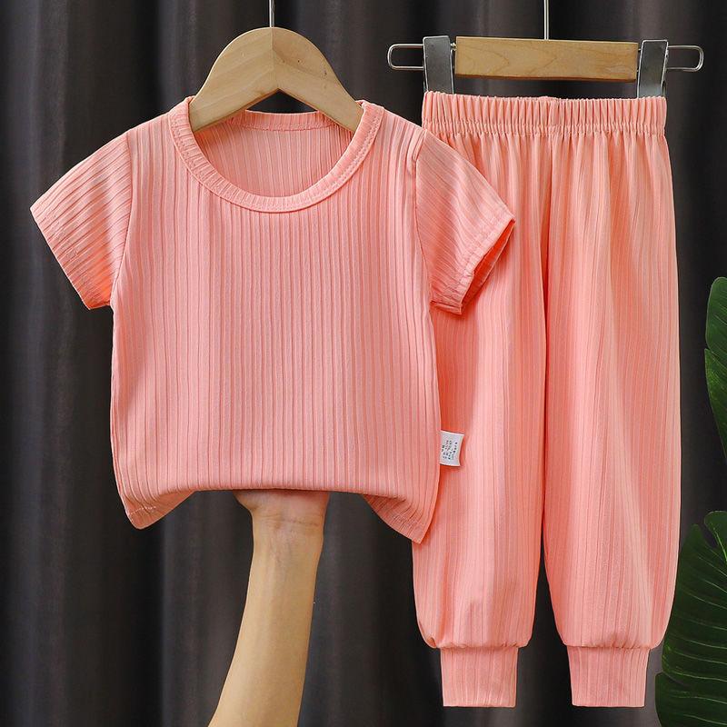 Summer Children's Ice Silk Short Sleeved Set Thin Girls' Half Sleeves Large Size Medium and Large Children's Home Clothes