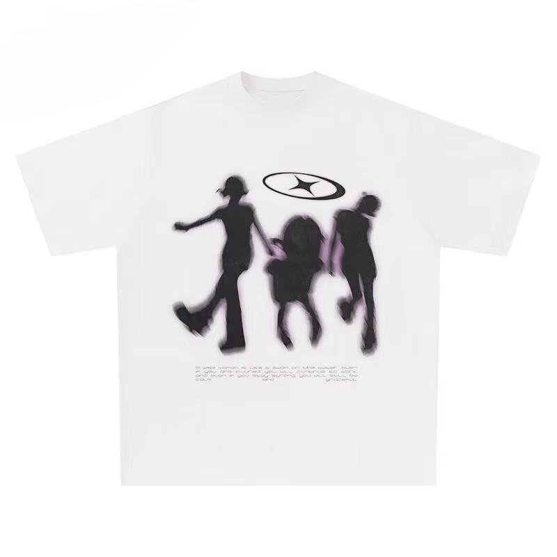 Street Loose and Versatile Short Sleeved T-shirt with Loose Style and Portrait Pattern Printed Harajuku Short Sleeved T-shirt