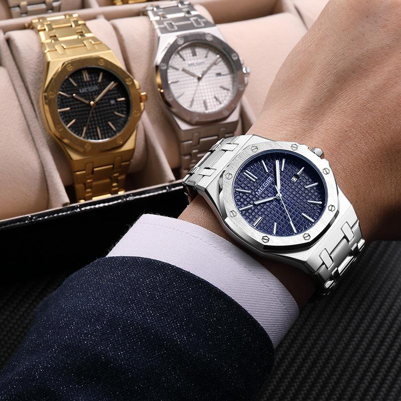 Men'S Classic Business Steel Belt Watch Waterproof Luminous Calendar Watch 1085