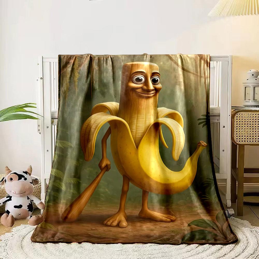 A humanoid banana holding a club in a jungle-like setting. for all seasons blanket lunch break throw gift