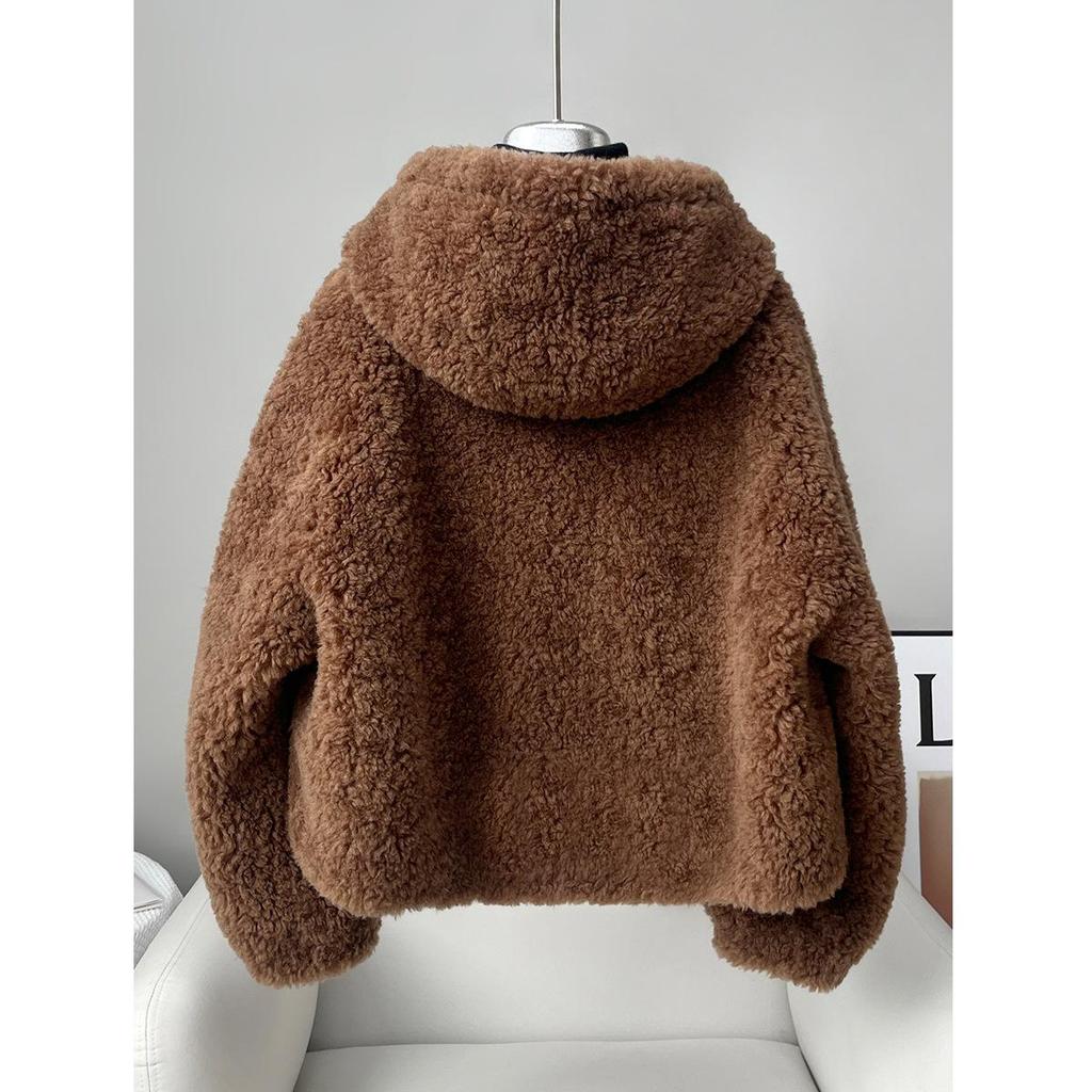 Women's Faux Lamb Wool Hooded Coat: New 2025 Autumn/Winter Double-Sided Plush, Thickened Short Coat/Sweatshirt