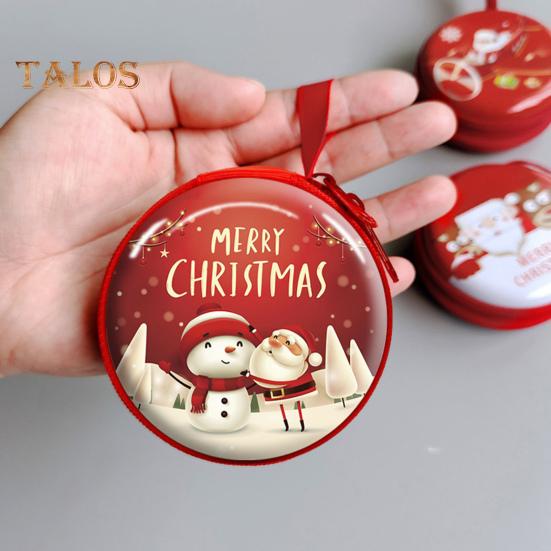 Children's Coin Purse Round Christmas Coin Pouch with Cartoon Pattern Zipper Closure Coin Case with Lanyard for Kids Coins Cash Keys Candies