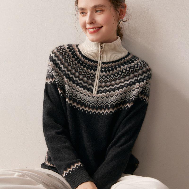 Cashmere Retro Half-Zip Knit Sweater - Autumn/Winter Collection