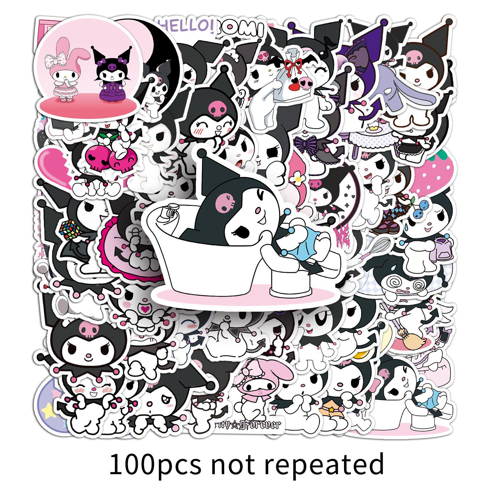 Набор наклеек Kuromi Sanrio: 100 Мультяшных Наклеек для Бутылок с Водой, Телефонов, Чемоданов и Многого Другого.