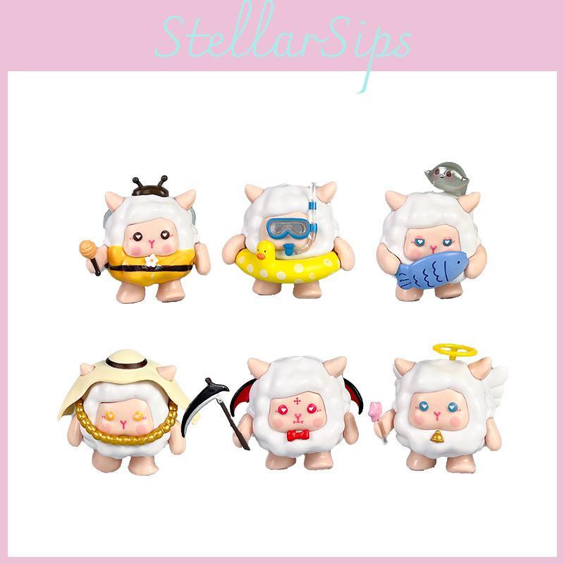 6 Pcs Eggy Party Sheep Design Mini Model Desktop Decoration Ornament Set For Kids And Adults