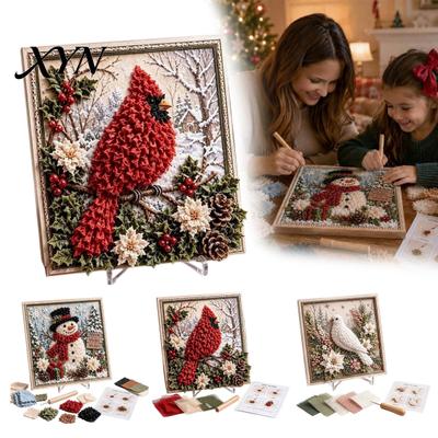 No-Sew Poke Art Kit 3D Christmas Fabric Kit, DIY Punch Needle Embroidery Set, Set Handmade Holiday Crafts Projects for Adults and Beginner