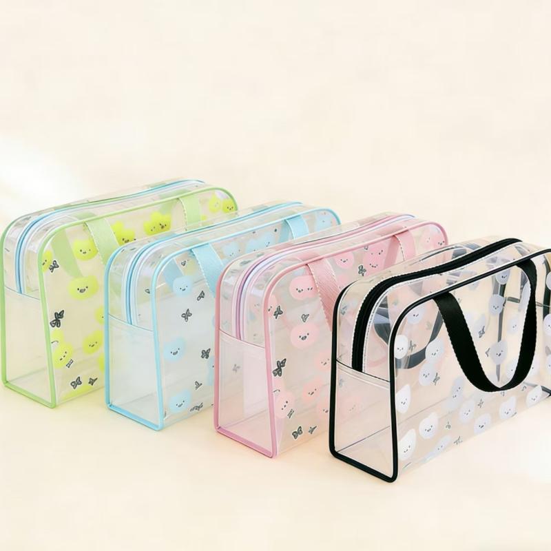 1Pcs Portable Cosmetic Organizer Large Capacity Transparent Pvc Printed Toiletry Bag Travel Toiletry Make Up Bag