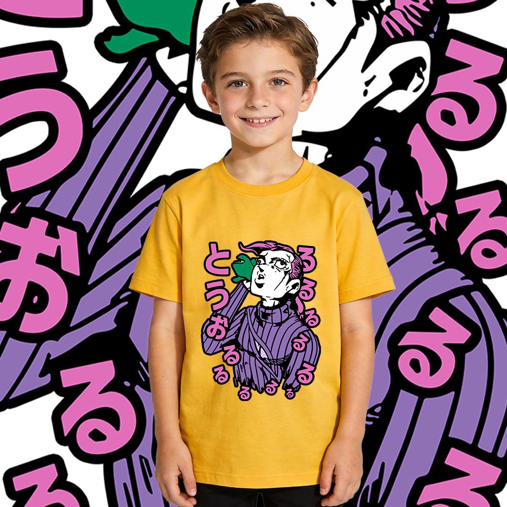 Jojo Vinegar Doppio Anime Print Soft Cotton Kids Boys Girls Casual Short Sleeve T Shirt Daily Wear Summer Top