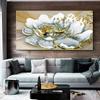 Arte de Pared de Lujo Clásico Escandinavo Pintura Floral Blanca Grande Impresión de Póster Abstracto Hoja de Oro Decoración para Hogar Dormitorio Sala de Estar
