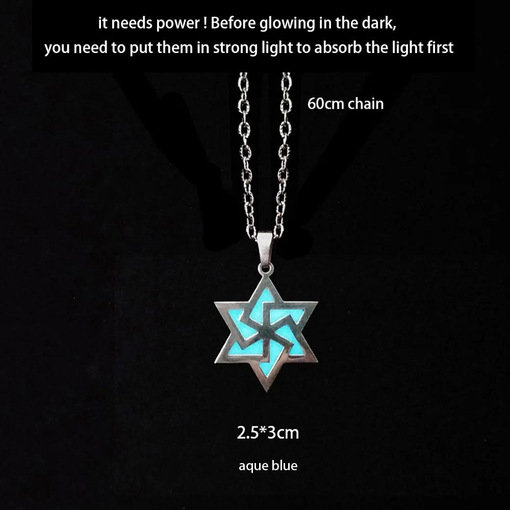Novel Luminous Glowing Butterfly Pendant Hexagram Stainless Steel Glow In The Dark Necklace for Women Men Halloween Gift