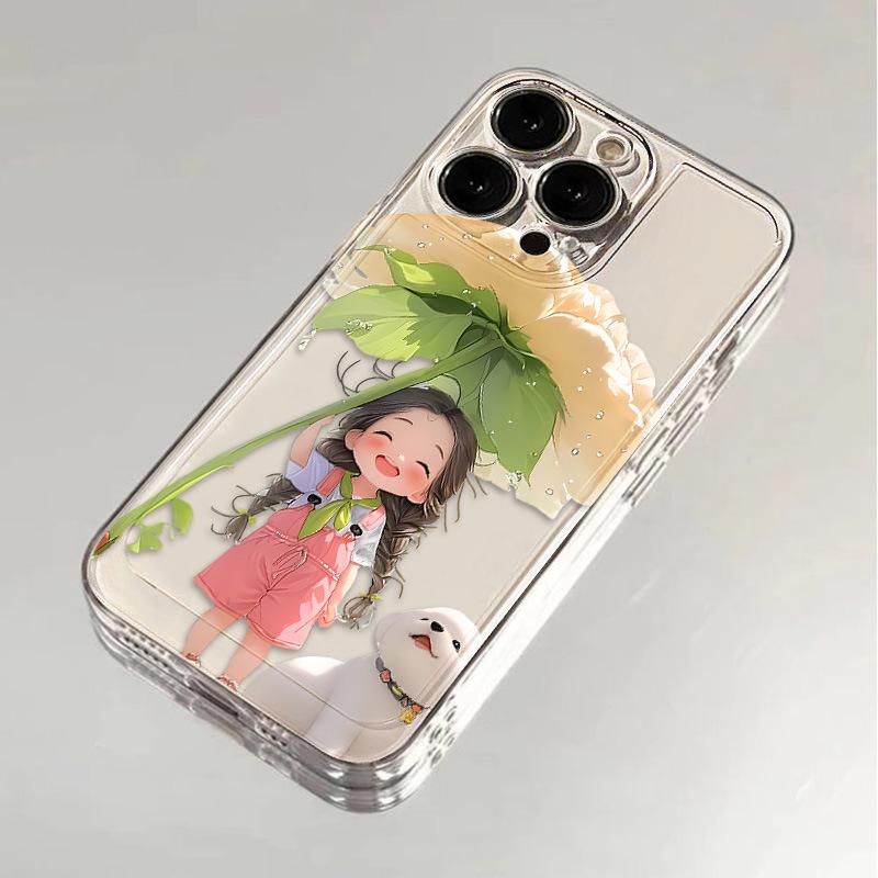 Laughing girl applies to iPhone17promax space phone case Apple 16 transparent 15/14 fine hole X all-inclusive