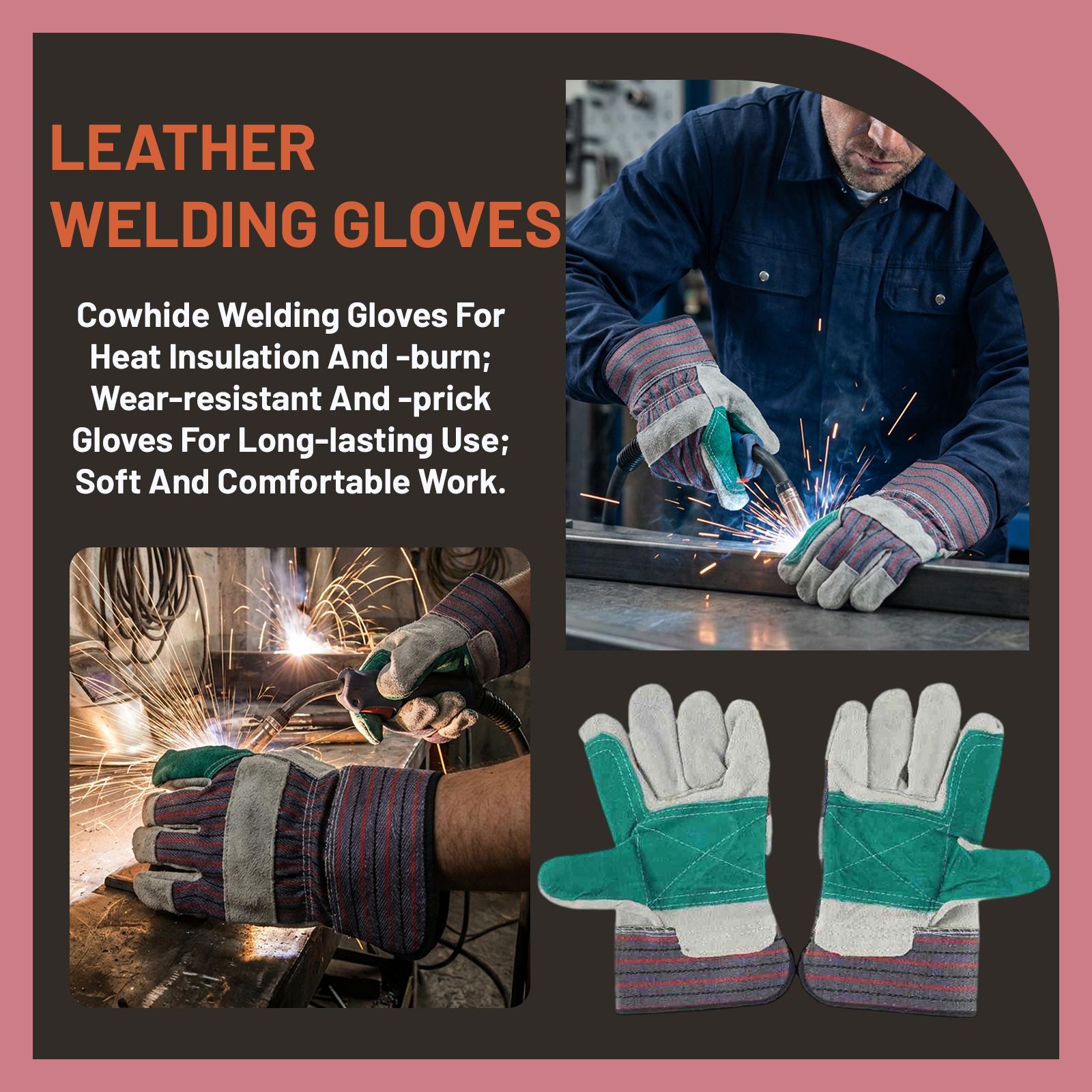 Сварочные перчатки из коровьей кожи для теплоизоляции и защиты от ожогов; Износостойкие и -прокалываемые перчатки для длительного использования; Мягкая и удобная работа. One Size зелёный