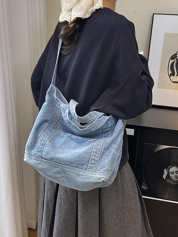 2026 Women's Versatile Denim Tote - Large Capacity, Artistic Crossbody & Shoulder Bag for Fashionable Commutes & Shopping