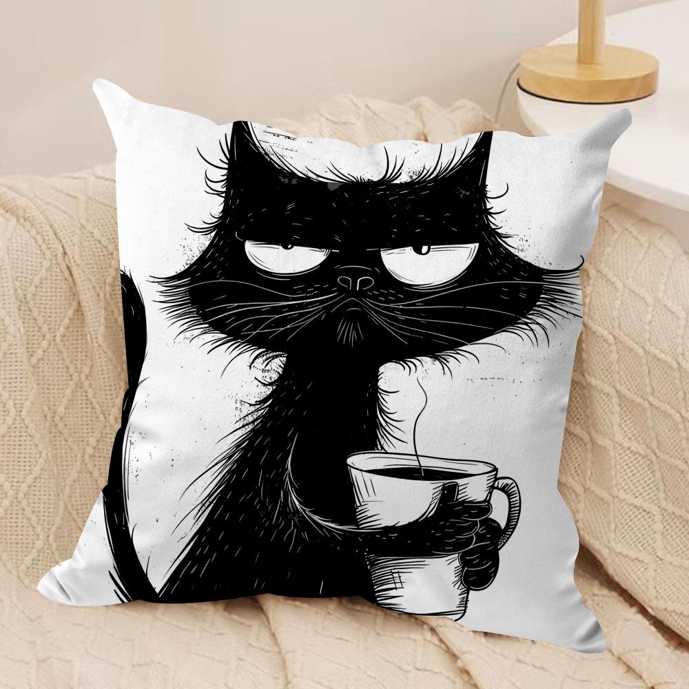 Whimsical Cat Art Cushion Cover Silky Short Plush Invisible Zipper Dustproof Sofa Pillow Case For Home Decor
