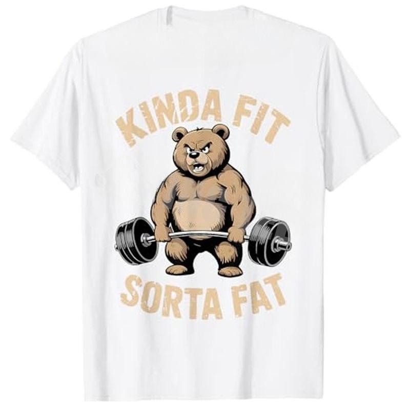 2026 Fun Gym Bear Weightlifting Fitness Training Gorilla Weightlifter Fitness Quotes High-quality Casual Printed Men s T-shirt S