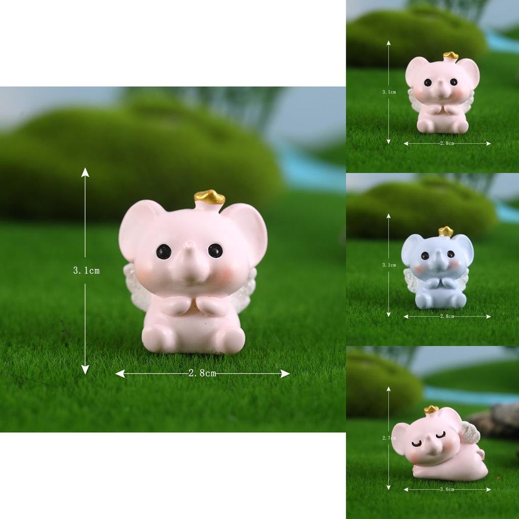 Adorable Pink Blue Resin Elephant Set Miniature Animal Figures For Home Decor