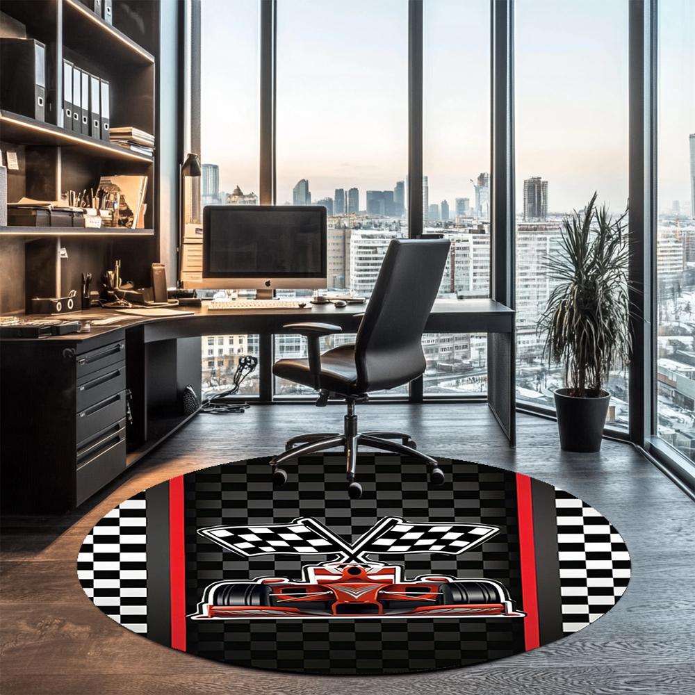 Racing Printed Round Rug Carpet Chair Rug Area Rug Entryway Doormats,for Office Chair Living Room Bedroom Kitchen Room.