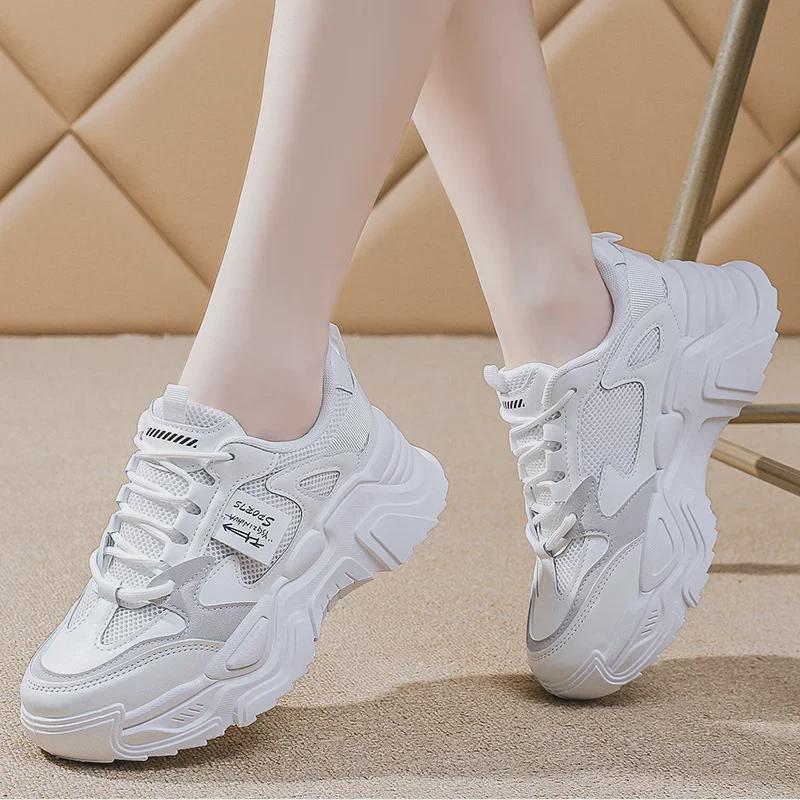 Women's Casual 2025 Spring Daddy Shoes: Lightweight, Height-Enhancing, Thick-Soled Leather Running Sneakers K819