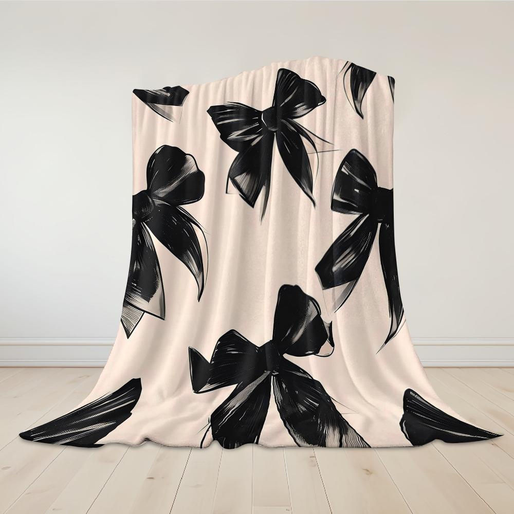 Chic Bows Flannel Blanket Warm Soft Halloween Christmas Couch Warm Cozy Decorative Decor Gift for All Season
