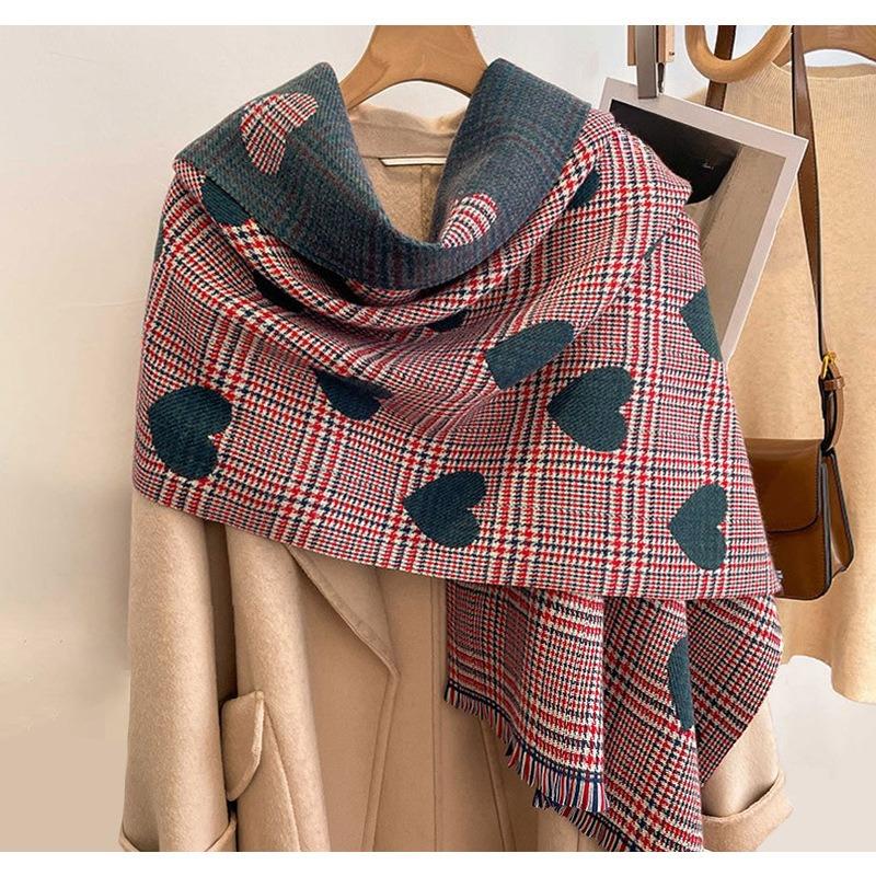 Scarf Women's Winter Fashion Versatile Houndstooth Love Shawl Outer Layer Thickened Warm High End Imitation Cashmere Scarf