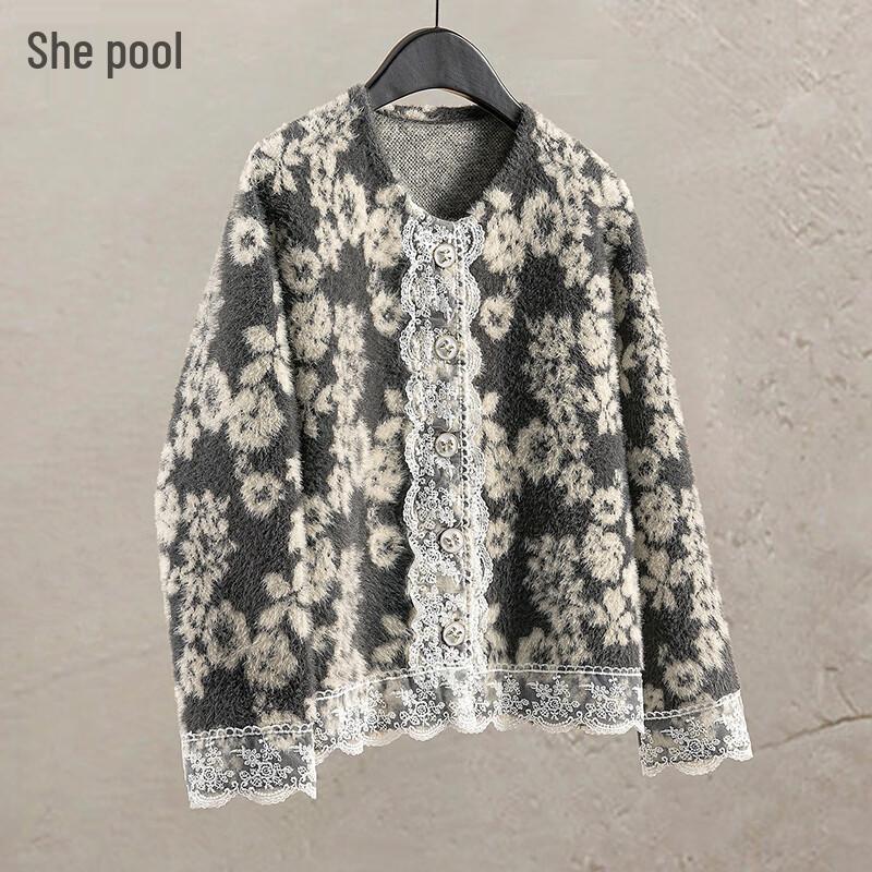 

TA CHI Women s Soft Plush Color Block Jacket with Lace Trim One Size